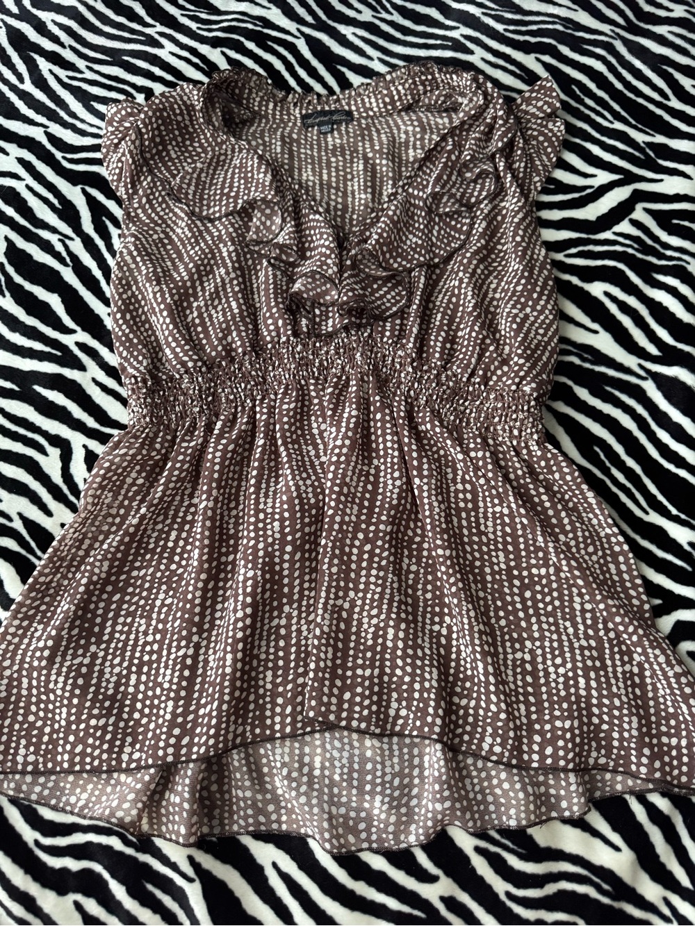 Tempted Hearts Brown and Cream Dot-Pattern Blouse